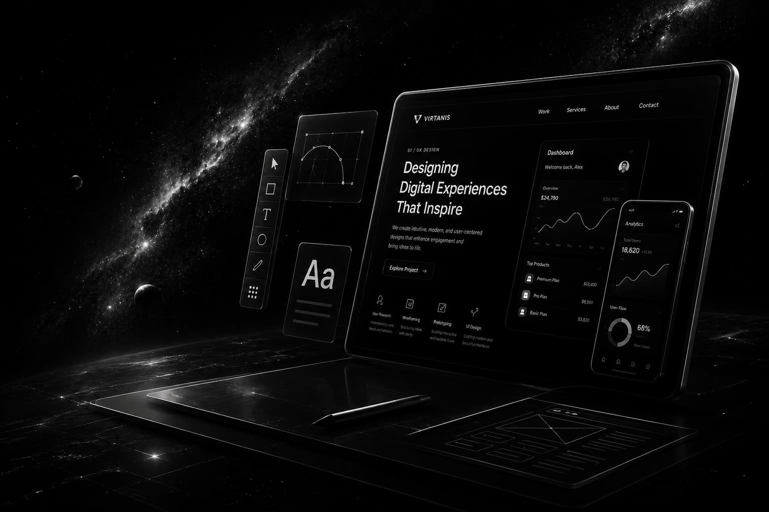 UI UX design system and product interface preview by Virtanis